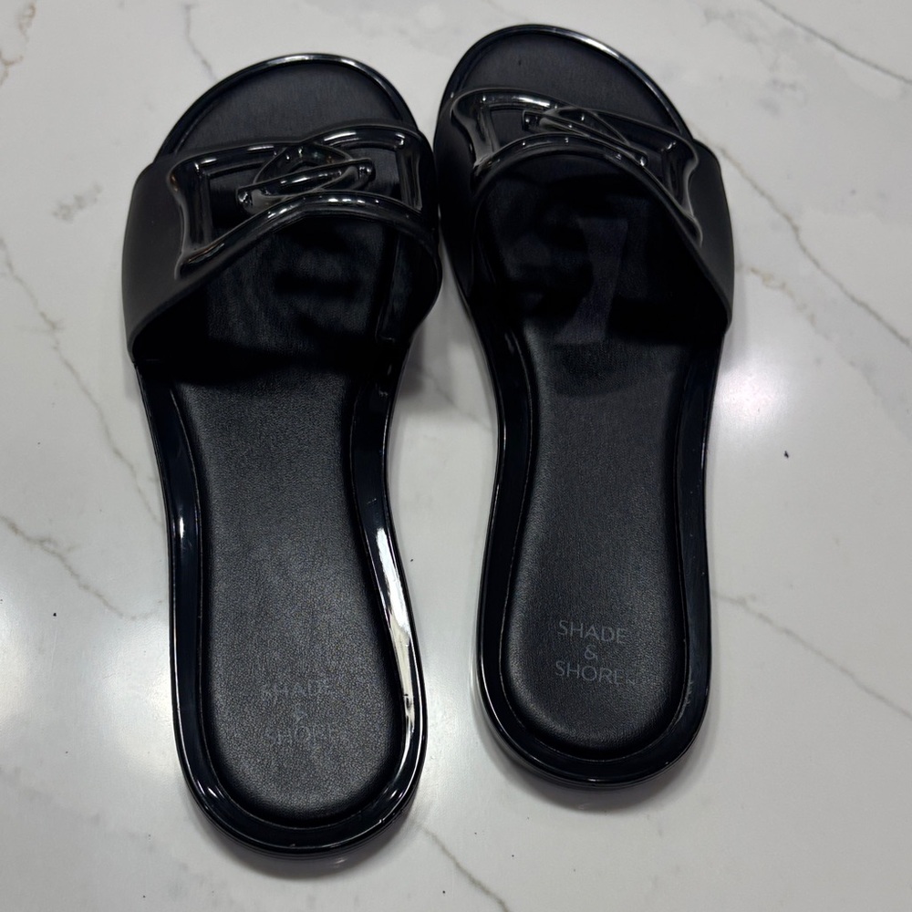 Shade & Shore Black Slide Sandals with Decorative Cutout - Picture 5 of 8